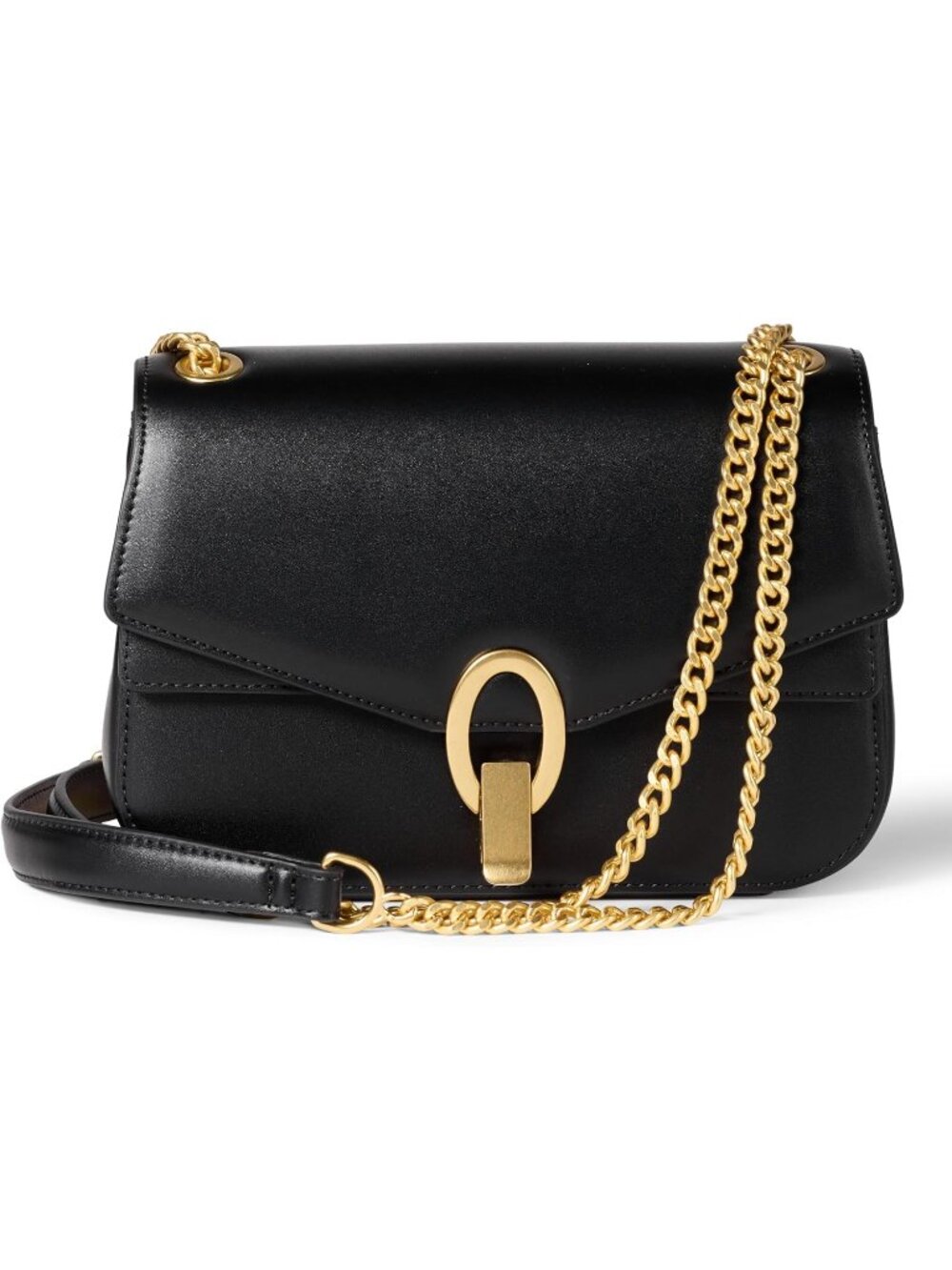 Women's Black Faux Leather Chain Metal Hardware Shoulder Adjustable Strap Bag